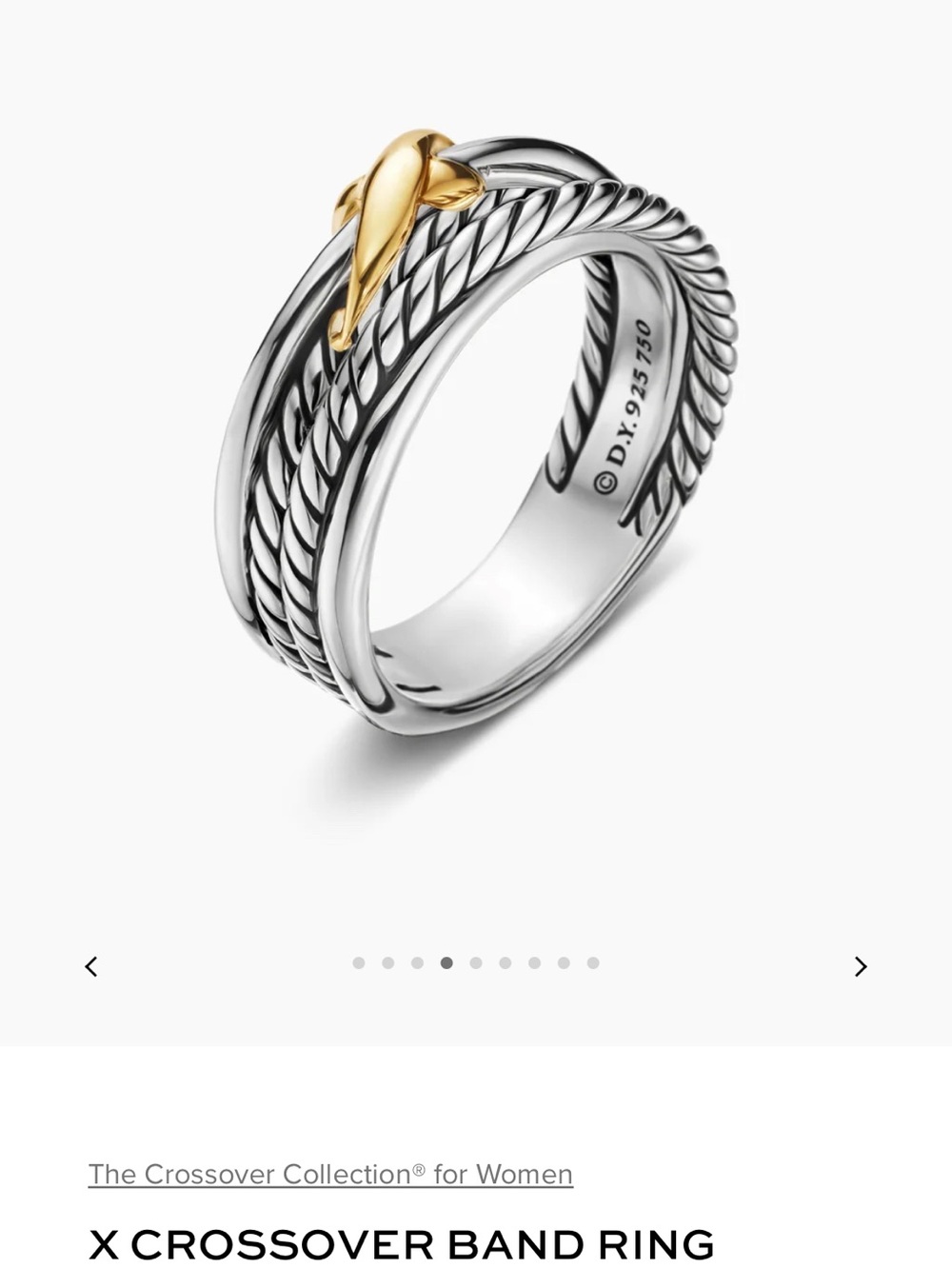 David Yurman Sterling Silver cable twist ring with 18K Gold X Accent - Picture 4 of 15